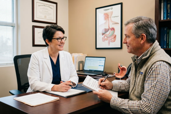 Patient consulting a board-certified surgeon at Tampa Bay Reflux Institute about chronic acid reflux