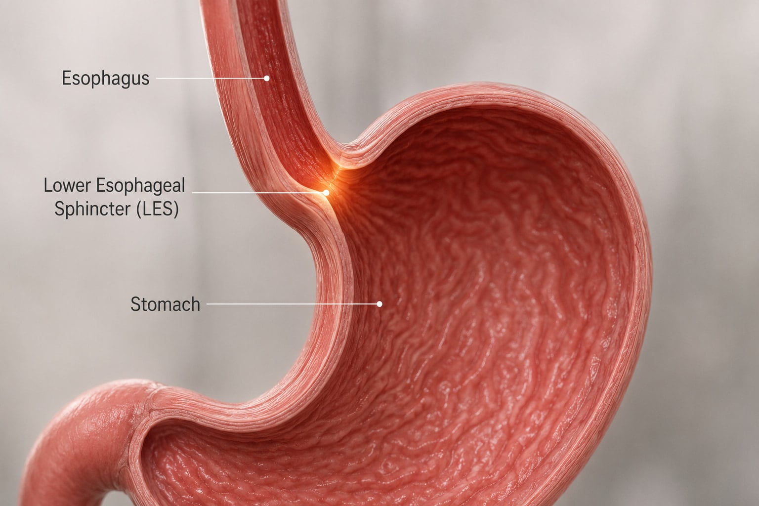 Diagram showing the lower esophageal sphincter where acid reflux and diabetes connect