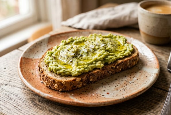 Avocado toast on whole-grain bread, a filling reflux-friendly snack