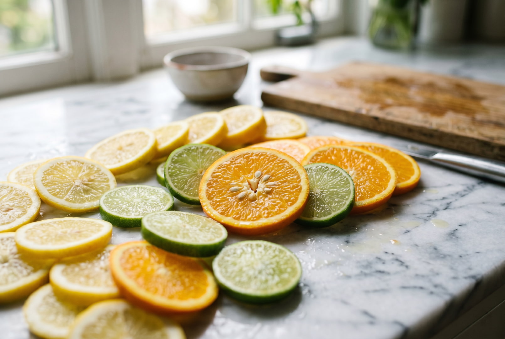 Sliced citrus fruits showing common sources of citric acid linked to acid reflux