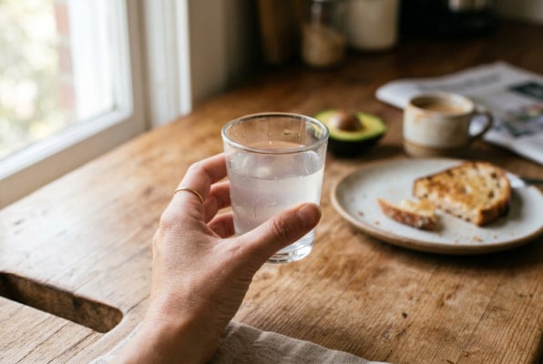 Person sipping coconut water mid-morning as part of acid reflux management routine