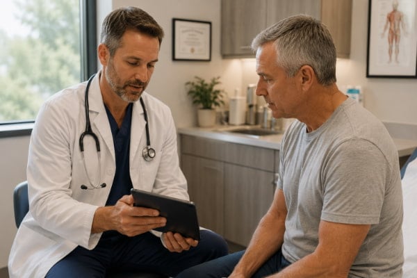 Patient consulting GERD specialist about persistent acid reflux symptoms and treatment options