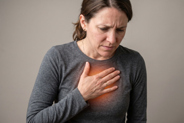 Person experiencing heartburn from acidic drinks like cranberry juice