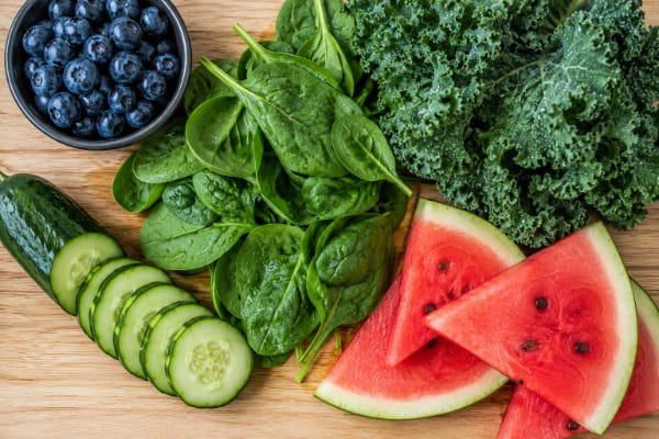 Low-acid water-rich foods like cucumber, spinach, kale, and blueberries for reflux