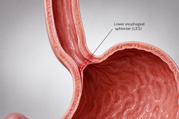 Lower esophageal sphincter anatomy showing how acid reflux develops in GERD patients