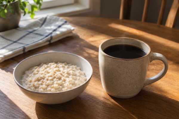 Oatmeal paired with decaf coffee to buffer stomach acid and reduce reflux risk
