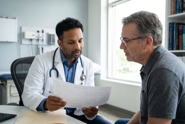 Patient consulting physician about Cialis-related reflux symptoms