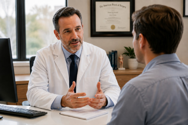 Surgeon discussing acid reflux treatment options with a patient in Tampa