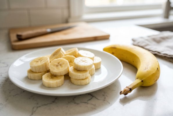 Sliced ripe banana, a low-acid snack that soothes acid reflux symptoms