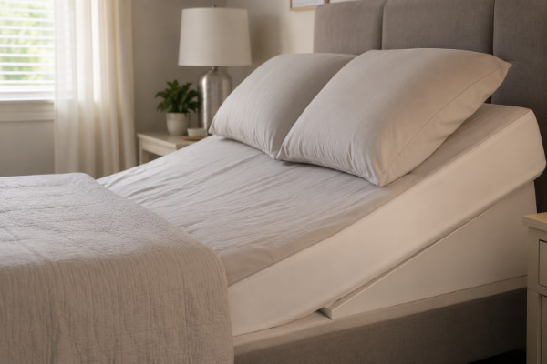 Bed with the head raised to reduce an acid reflux cough at night