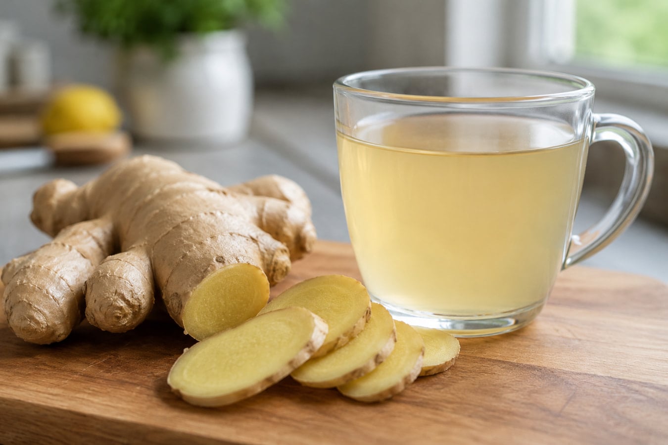 Grating fresh ginger into hot water to make a weak tea for heartburn