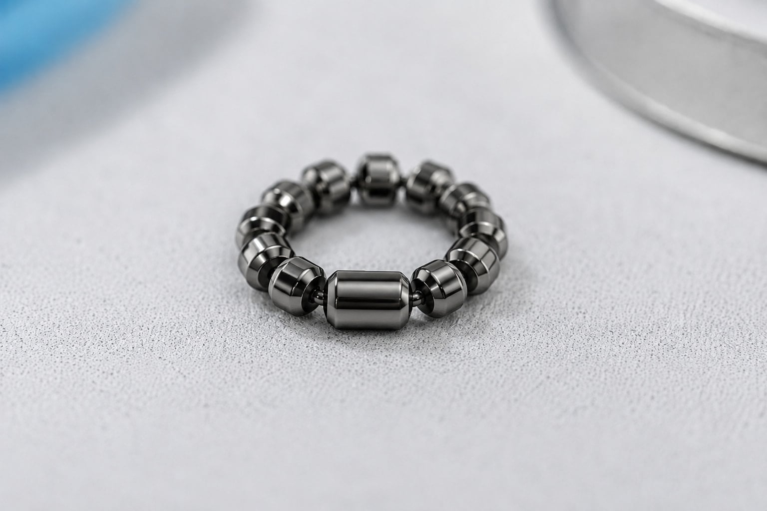 Close-up of the LINX device, a ring of magnetic titanium beads used to treat acid reflux