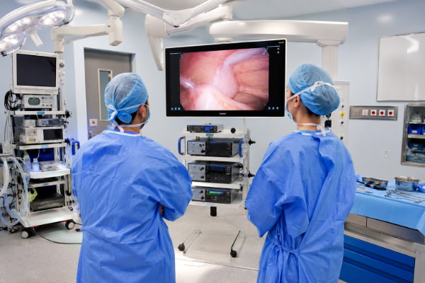 Modern operating room and surgical team set up for the minimally invasive LINX procedure