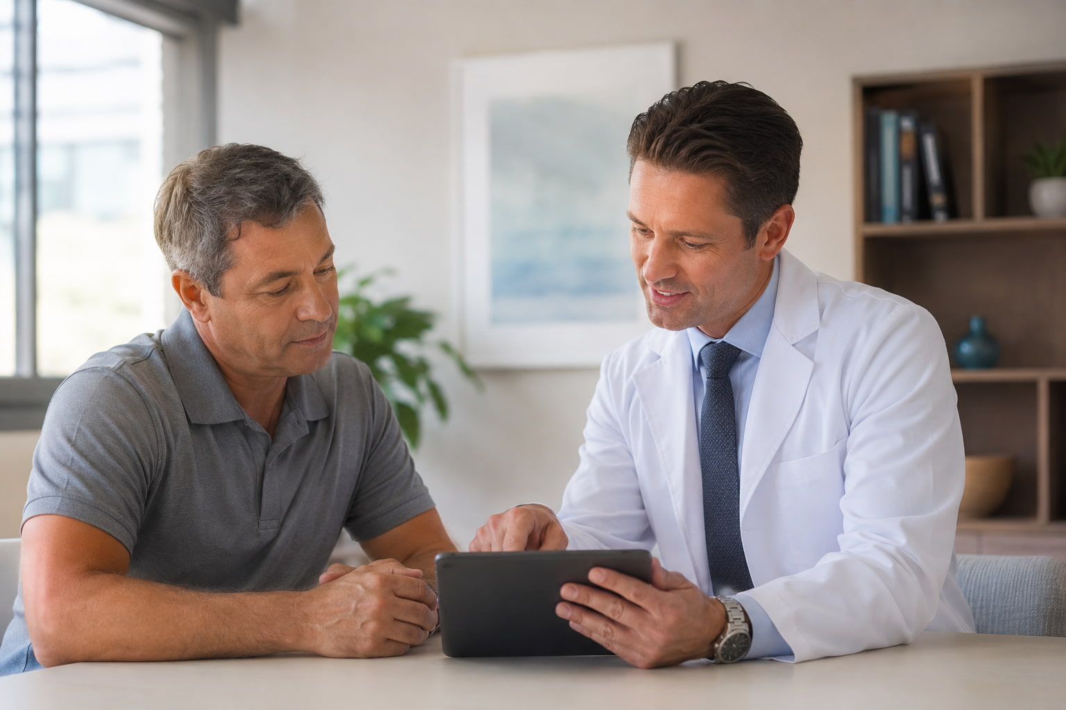 Surgeon discussing why choose LINX for acid reflux surgery with a patient during a consultation