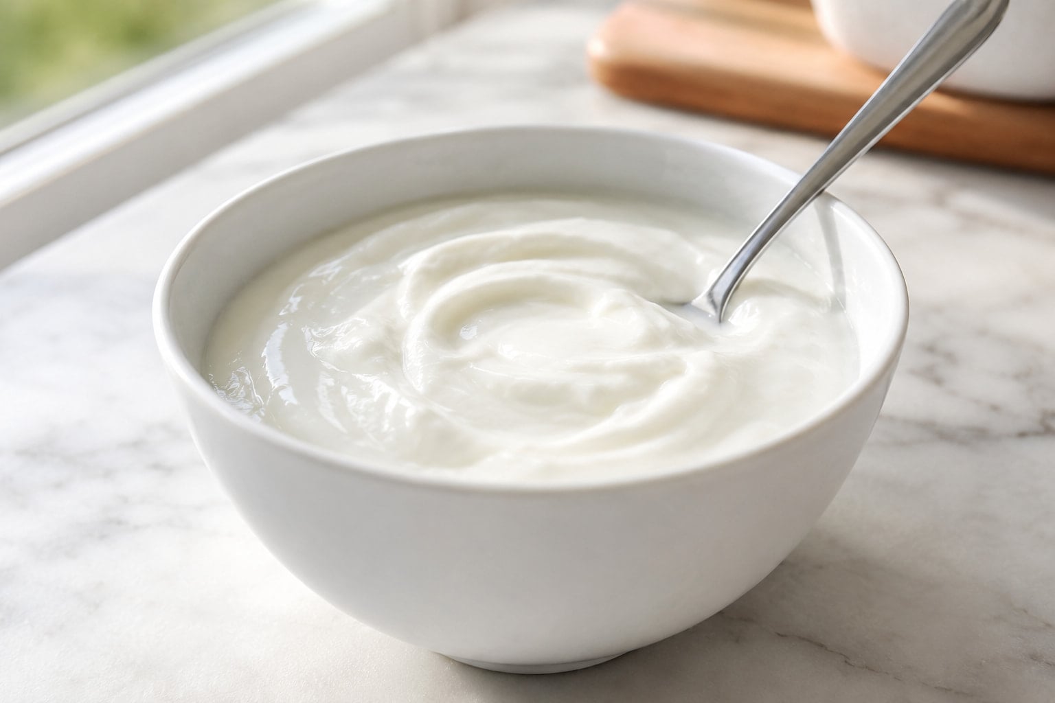 Bowl of plain low-fat yogurt, a common home remedy people try for heartburn relief
