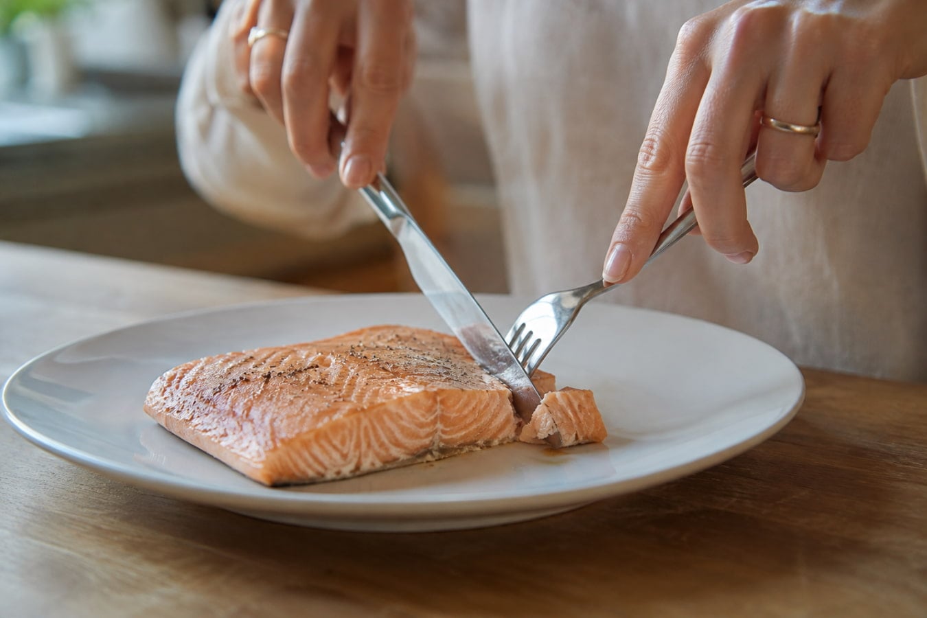 Small bite of soft cooked fish on the LINX surgery recovery diet