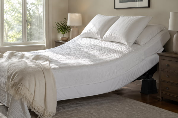 Bed raised at the head to reduce nighttime menopause heartburn symptoms