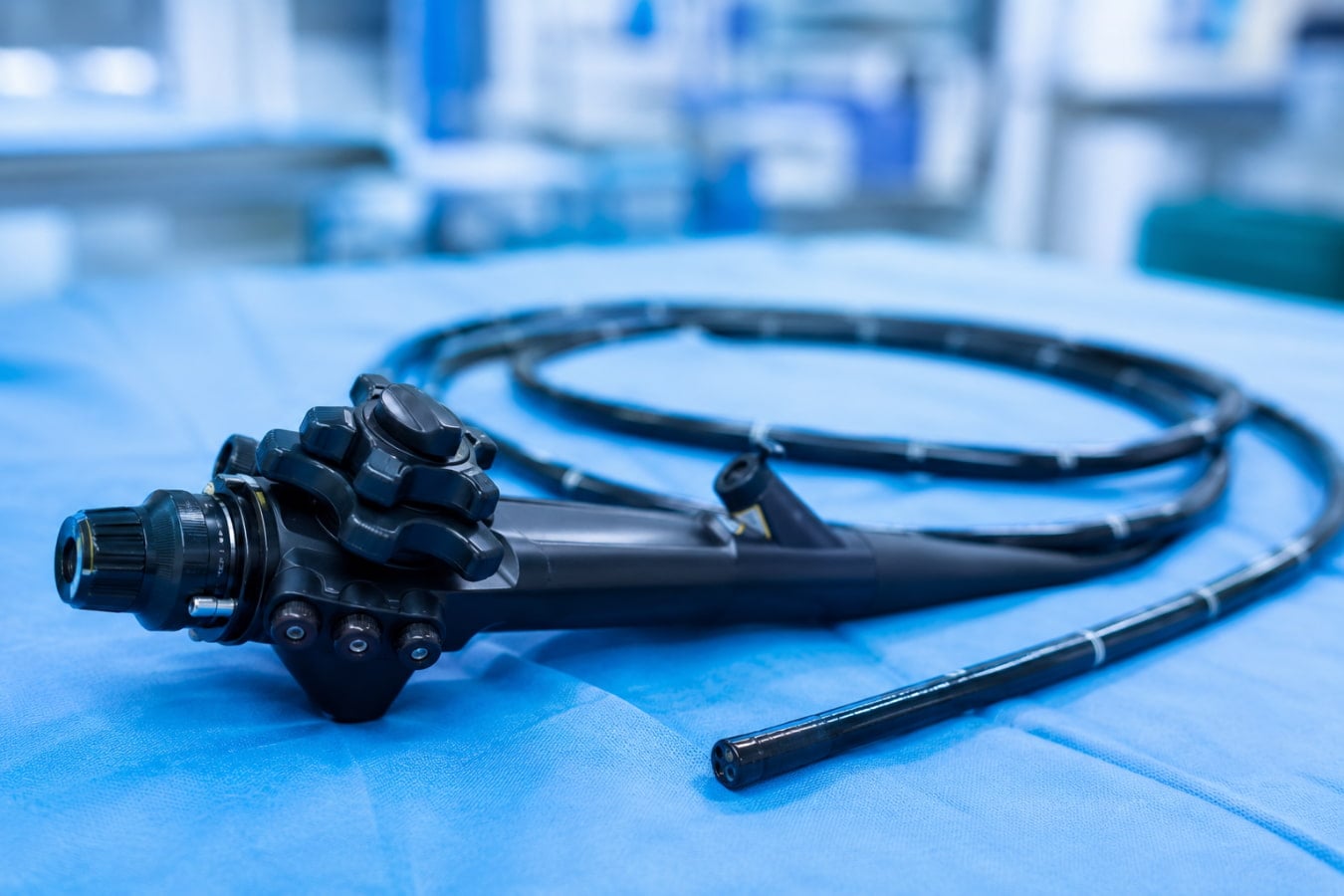 Endoscope used during the TIF procedure for acid reflux, resting on a sterile surgical drape
