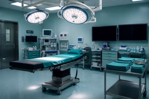 Operating room prepared for a TIF procedure performed under general anesthesia