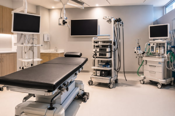 Endoscopy suite where transoral incisionless fundoplication is performed under general anesthesia