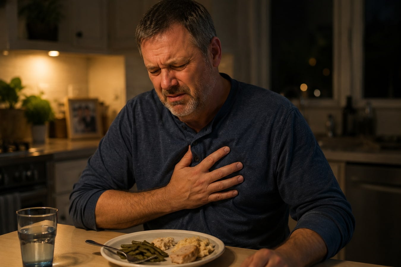Man experiencing acid reflux symptoms at night before deciding on surgery