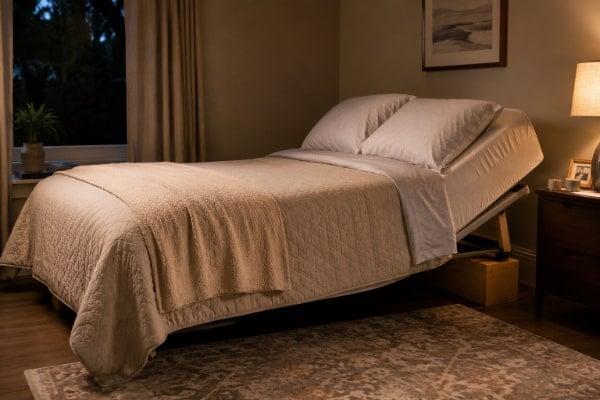 Bed raised at the head to reduce nighttime acid reflux and postnasal drip symptoms