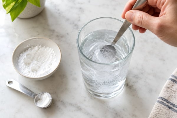 Half teaspoon of baking soda stirred into water as a fast home heartburn remedy