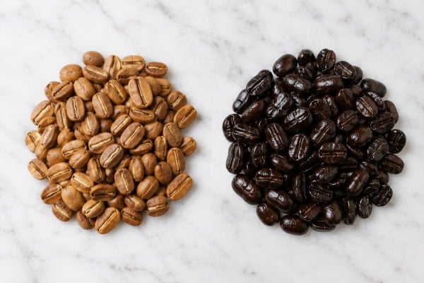Dark roast and light roast coffee beans compared for acid reflux