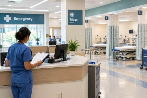 Emergency department triage where heartburn and heart attack chest pain are evaluated