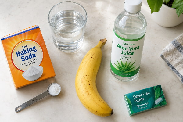 Baking soda, water, banana, aloe vera juice and sugar-free gum as home remedies for heartburn