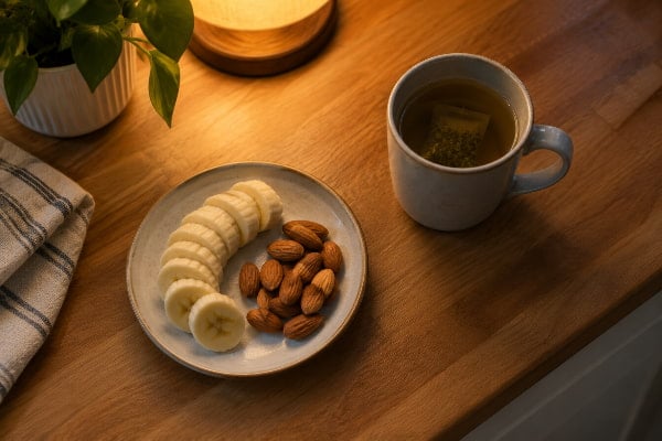 Banana, almonds, and herbal tea as a low-acid bedtime snack for nighttime heartburn
