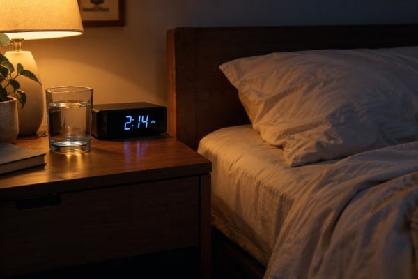 Bedside clock at 2am showing how nighttime acid reflux outlasts short antacid relief