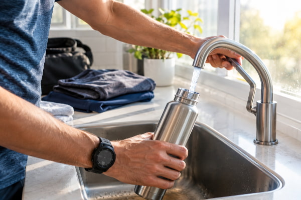 Filling a water bottle before training, one of the simplest fixes for exercise heartburn 