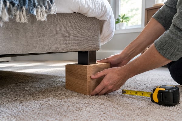 Placing a bed riser under the frame to raise the head of the bed for reflux