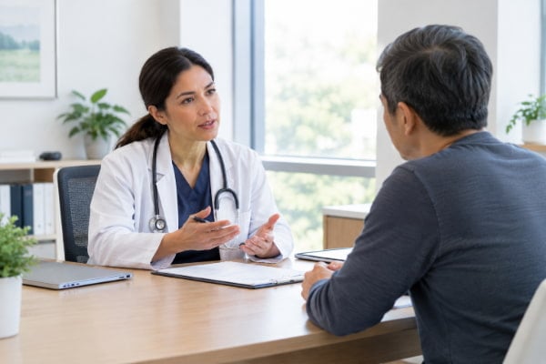Surgeon reviewing acid reflux treatment options with a patient during a Tampa consultation